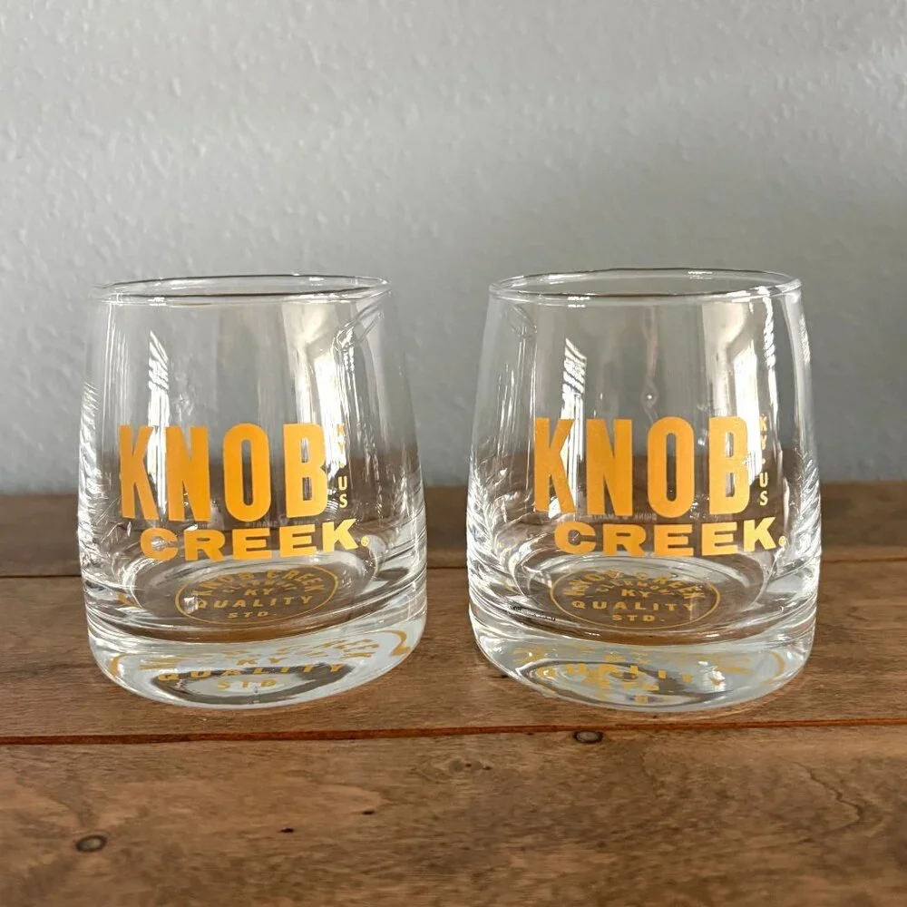 Knob Creek Kentucky Bourbon Whiskey Rocks Glass‎ Set of 2 Gold Lettering